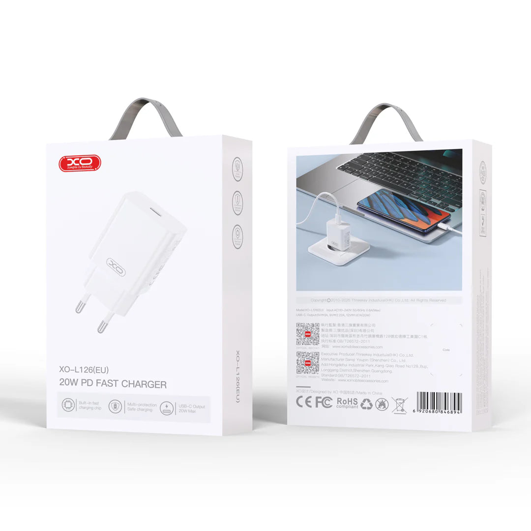 XO L126 USB-C PD20W Fast Charging Charger Adapter