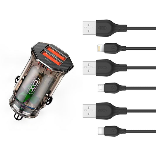 XO CC49 Dual USB Ports 2.4A Transparent Car Charger Set