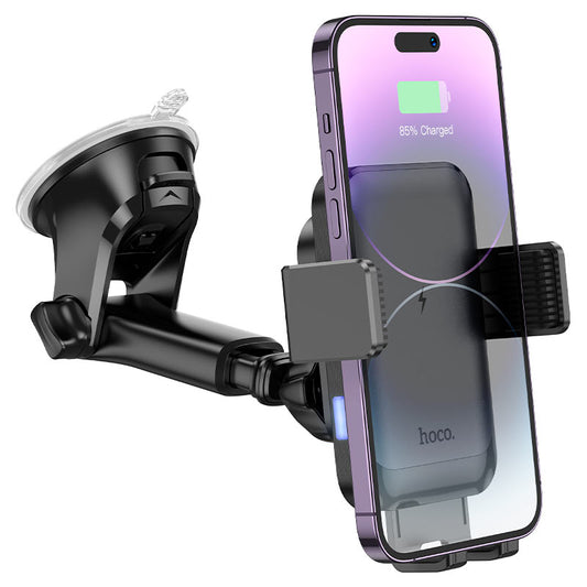 HW9 Wireless Charging Car Phone Holder - 15W Output, Auto Clamp, 4.5-7 Inch Phones